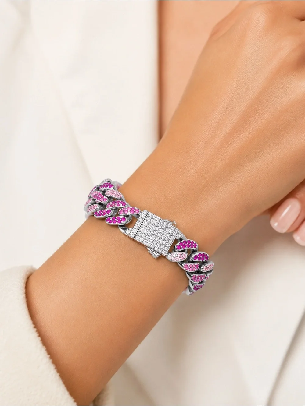 Pink crystal Cuban Link bracelet